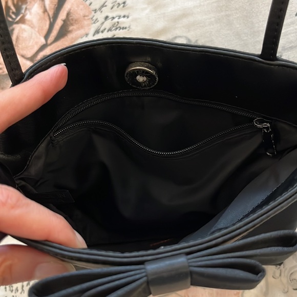 Black satin bow dressy purse with zipper inside. Very lightly used. - Picture 4 of 9